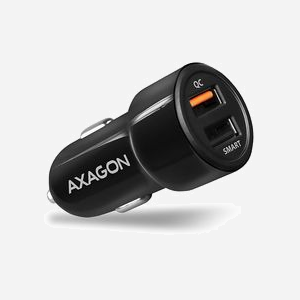 Axagon PWC-QC5 Chargeur Allume-Cigare 2 Ports USB 2.0 Quick Charge 3.0 31.5W, Compatible Téléphone/Tablette, Protections Surtension/Surchauffe, Noir