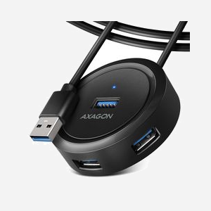Axagon HUE-P1AL Hub USB 3.2 Gen 1 Type-A 4 Ports 5000 Mbit/s Noir, Câble 1.2m, Windows, macOS, Linux, Android, 60x60x18mm