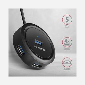 Axagon HUE-P1AL Hub USB 3.2 Gen 1 Type-A 4 Ports 5000 Mbit/s Noir, Câble 1.2m, Windows, macOS, Linux, Android, 60x60x18mm - Miniature 2