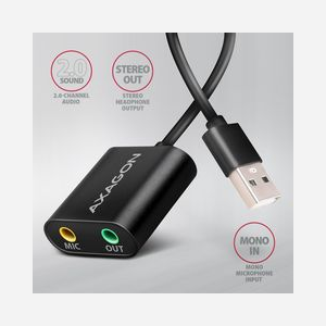 Axagon ADA-12 Adaptateur Audio USB 2.0 Stéréo, 2.0 Canaux, SNR 93dB, 16-bit/48kHz ADC/DAC, Jack 3.5mm, Câble 15cm, Windows/macOS/Linux - Miniature 2