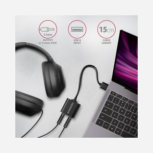 Axagon ADA-12 Adaptateur Audio USB 2.0 Stéréo, 2.0 Canaux, SNR 93dB, 16-bit/48kHz ADC/DAC, Jack 3.5mm, Câble 15cm, Windows/macOS/Linux - Miniature 3