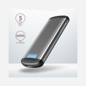 Axagon EEM2-SA Boîtier Externe M.2 SATA (30/42/60/80mm) USB 3.2 Gen 1 Gris - Interfaces SATA III/II, Support UASP/TRIM, Windows/macOS/Linux - Miniature 2