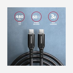 Axagon BUCM-CM20AB Câble USB-C Mâle vers USB-C Mâle USB 2.0 2m Noir, Contacts Or, Power Delivery 60W (20V/3A), AWG 22/30, Cuivre OFC - Miniature 2