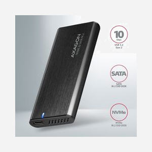 Axagon EEM2-SB2 : Boîtier SSD M.2 (NVMe/SATA) USB 3.2 Gen 2 Type-C, 10 Gbit/s, Aluminium noir, Supports 2242/2260/2280, Compatible Windows/macOS/Linux - Miniature 2