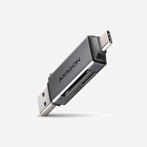 Lecteur de cartes Axagon CRE-DAC USB 3.0 Type-A/Type-C 5 Gbps, 2 slots SD/microSD, Gris, Aluminium, compatible Windows/macOS/Linux/Android/iOS - Miniature 1