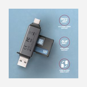 Lecteur de cartes Axagon CRE-DAC USB 3.0 Type-A/Type-C 5 Gbps, 2 slots SD/microSD, Gris, Aluminium, compatible Windows/macOS/Linux/Android/iOS - Miniature 3
