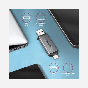Lecteur de cartes Axagon CRE-DAC USB 3.0 Type-A/Type-C 5 Gbps, 2 slots SD/microSD, Gris, Aluminium, compatible Windows/macOS/Linux/Android/iOS - Miniature 4