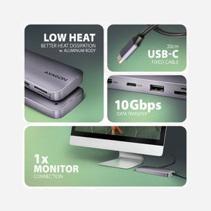 Axagon HMC-6GM2 Hub USB-C 3.2 Gen 2 10Gbps, Ports USB-A/USB-C, HDMI 4K, Lecteur Cartes SD/MicroSD, SSD M.2 NVMe, Power Delivery 100W, Gris - Miniature 5
