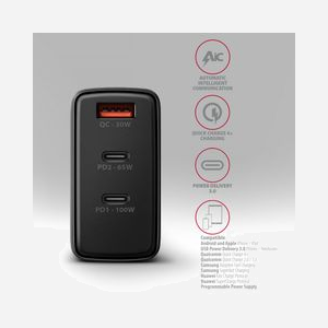 Axagon ACU-DPQ100 Chargeur Secteur Universel 100W, 1x USB 2.0, 2x USB-C Power Delivery 3.0, Quick Charge 4+, Protections Surtension/Surchauffe/Court-circuit - Miniature 4