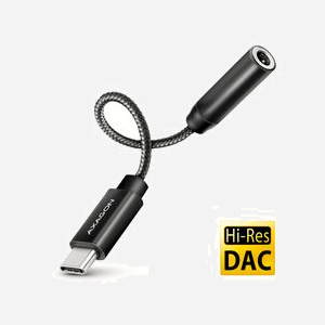 Axagon ADA-HC : Adaptateur Audio USB Type-C vers Jack 3.5mm Femelle, Câble 0.1m, Connecteurs Droit, Noir, Compatible Plug and Play et Certifié RoHS/CE