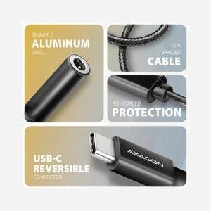 Axagon ADA-HC : Adaptateur Audio USB Type-C vers Jack 3.5mm Femelle, Câble 0.1m, Connecteurs Droit, Noir, Compatible Plug and Play et Certifié RoHS/CE - Miniature 3