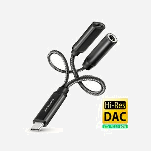 Axagon ADA-HCPD Adaptateur Audio USB-C vers 3.5mm Femelle, Câble 0.1m, Connecteurs USB-C Mâle/Femelle, Noir, Compatible Plug and Play