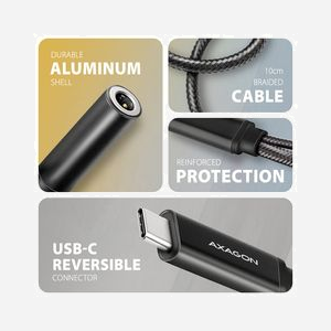 Axagon ADA-HCPD Adaptateur Audio USB-C vers 3.5mm Femelle, Câble 0.1m, Connecteurs USB-C Mâle/Femelle, Noir, Compatible Plug and Play - Miniature 3