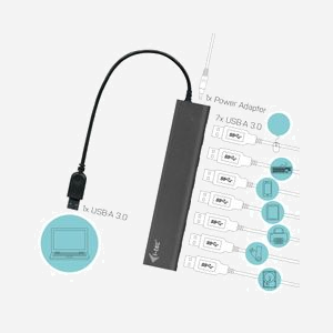 i-tec Hub USB 3.0 7 Ports Métal U3HUB778 - USB 3.2 Gen 1, 5Gbps, Alimentation Secteur 5V/4A, Protection Surtension, Compatible Windows/macOS - Miniature 5