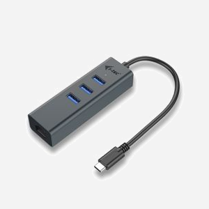 i-tec C31METALG3HUB : Hub USB-C 3 Ports USB 3.0 + Adaptateur Gigabit Ethernet Realtek 8153, Gris, Compatible Windows/macOS/Linux/Android - Miniature 1