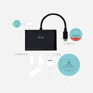 i-tec Adaptateur de Voyage USB-C vers HDMI 4K UHD - 2x USB 3.0, USB-C Power Delivery/Data - Chipset RTS5403/04/11/PS176 - Compatible Windows/macOS - Miniature 3