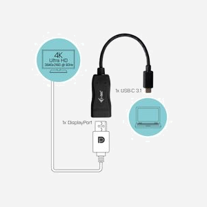 i-tec Adaptateur USB-C 3.1 vers DisplayPort 4K/60Hz - C31DP60HZP - Résolution 3840x2160 - Compatible Windows, macOS, Android - Câble 0.15m - Miniature 2