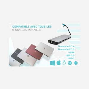 i-tec Dock Métal Nano 3x Display USB 3.0/USB-C/Thunderbolt, LAN, Power Delivery 100W, 2x HDMI, VGA, USB 3.2/2.0, Lecteur SD/microSD, Windows/macOS/Android/Linux - Miniature 4