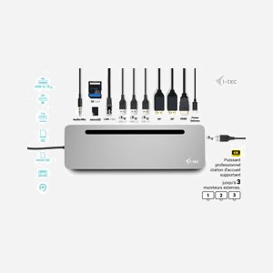 i-tec C31FLAT2PDPRO : Station d'accueil USB-C 3x 4K, Power Delivery 100W, 4x USB 3.2, LAN Gigabit, Lecteurs SD/MicroSD, Support Ordinateur Portable, Compatible Windows/macOS/Linux/Android/ChromeOS - Miniature 3