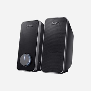 Trust Arys 20179 Enceintes PC 2.0 Noires 14W RMS (28W PMPO) USB avec contrôle volume rotatif et entrée ligne. Connectivité filaire.