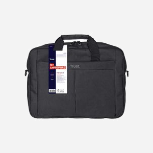 Trust Sacoche 21551 pour Ordinateur Portable 16" (40.6cm), Malette Noire en Tissu, 2 Compartiments, Poche Avant, Sangle Épaule, Résistance Poussière/Rayures