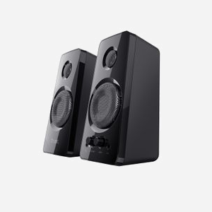 Trust Enceintes 2.0 Filaire 18W RMS (36W PMPO) Noir - Bande Passante 20-20000Hz, Impédance 4 Ohm, Connectique Jack 3.5mm & USB, 100x100x210mm