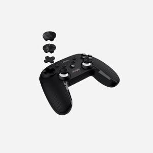 Trust GXT 542 MUTA Joystick Noir Multiplateforme Bluetooth/RF/USB, Analogique/Numérique, 15 Boutons, Batterie intégrée, PC/Android/Switch/iOS, Plastique recyclé