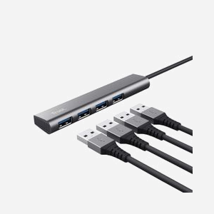 Hub USB Trust Halyx 4 ports USB 3.2 Gen 1 Type-A 5 Mbit/s Noir/Gris, compatible Windows, macOS, ChromeOS, 211x21x11mm - Miniature 3