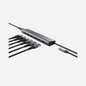 Hub USB Trust Halyx 8 ports - USB 3.2 Gen 1 Type-A, USB 2.0 - 5000 Mbit/s - Boîtier ABS/Aluminium argent - Compatible Windows, macOS, ChromeOS - Miniature 4