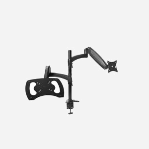 Support Bureau Trust Mara Double Écran 32" ou Écran + Laptop 17", Charge Max 16kg (8kg/écran), VESA 75x75/100x100mm, Ajustable Hauteur/Inclinaison/Pivot, Noir
