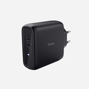 Trust Chargeur Secteur 65W Universel 2 Ports USB-C Power Delivery 3.0, PPS, Protection Surcharge/Court-circuit, 100-240V, Noir, Certifié CE/UKCA