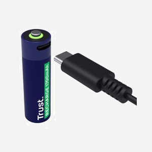 Trust Batterie Rechargeable AA 1700mAh USB-C, 2 Piles, Recharge 2h, 800 Cycles, Protection Court-Circuit, 50mm x 1.4cm - Miniature 2