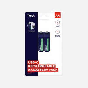 Trust Batterie Rechargeable AA 1700mAh USB-C, 2 Piles, Recharge 2h, 800 Cycles, Protection Court-Circuit, 50mm x 1.4cm - Miniature 5