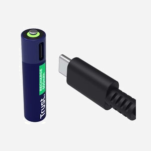 Trust Batterie Rechargeable AAA 500mAh USB-C, Set de 2, Rechargement 1h, 800 Cycles, Protection Court-Circuit, Dimensions 10x44mm - Miniature 2