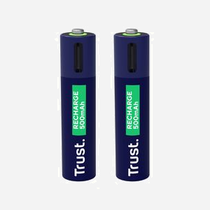 Trust Batterie Rechargeable AAA 500mAh USB-C, Set de 2, Rechargement 1h, 800 Cycles, Protection Court-Circuit, Dimensions 10x44mm - Miniature 4