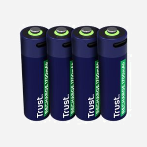 Trust Batteries Rechargeables AA 1700 mAh (4 pièces) - Recharge USB-C, 800 Cycles, Temps de Charge 2h, Protection Court-Circuit, Dimensions 50x14mm