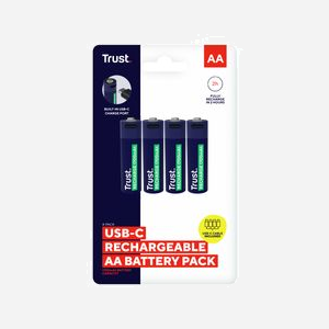 Trust Batteries Rechargeables AA 1700 mAh (4 pièces) - Recharge USB-C, 800 Cycles, Temps de Charge 2h, Protection Court-Circuit, Dimensions 50x14mm - Miniature 5