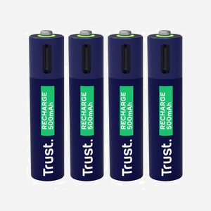 Trust Piles AAA Rechargeables 500mAh, 4 unités, Recharge USB-C, 800 Cycles, Protection Court-Circuit, Dimensions 44x10mm, Blister - Miniature 1