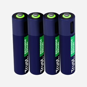 Trust Piles AAA Rechargeables 500mAh, 4 unités, Recharge USB-C, 800 Cycles, Protection Court-Circuit, Dimensions 44x10mm, Blister - Miniature 2