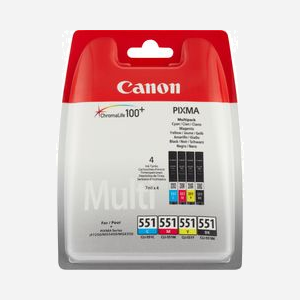 Canon Multipack CLI-551 BK/C/M/Y, 4 Cartouches Jet d'Encre Pigmentées, Rendement Standard, Compatibilité PIXMA iP/MG/MX Series, Ref 6509B009 - Miniature 1