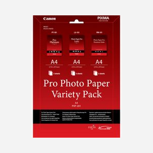Canon Pack Variété Papier Photo A4 Pro PVP-201, 15 Feuilles (Pro Platinum, Pro Lustre, Pro Premium Mat), Jet d'encre/Laser, 210 x 297mm, PIXMA et imagePROGRAF compatibles