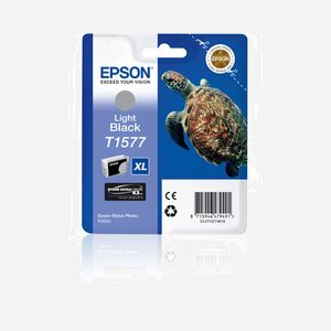 Epson Cartouche Encre Noir Pâle C13T15774010, Type "Tortue", Encre à Pigments UC K3 VM G, 25.9ml, XL, Rendement 23000 Pages, Stylus Photo R3000
