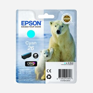 Epson Cartouche Cyan C13T26124010 Claria Premium Ink "Ours Polaire" - Compatible XP-600/605/700/800 - Original - Dimensions 141.8x24x112mm - Miniature 2