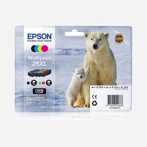 Epson Cartouche Ours Polaire T26364020 : Encre Claria Premium XL, Pigment Noir 12.2ml, Colorant Cyan/Magenta/Jaune 9.7ml, Jet d'Encre, XP-820 Series - Miniature 1