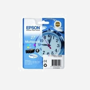 Cartouche d'encre Epson 27XL DURABrite Ultra, Multipack Cyan Magenta Jaune, 3 x 10.4ml, Original, Haut Rendement, WF 36xx/7110/76xx