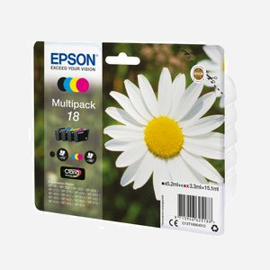 Epson Multipack "Pâquerette" 18 (C13T18064012) - Encre Claria Home N,C,M,J - Cartouches séparées - Volume Noir 5.2ml, Couleur 3.3ml - Rendement 175/180 pages - Jet d'encre - Miniature 2
