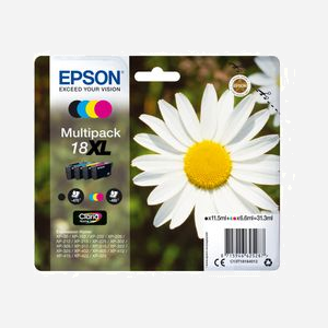 Epson Multipack 18XL Claria Home (C13T18164022) - Jet d'encre, Noir 11.5ml (470 pages), Cyan/Magenta/Jaune 6.6ml (450 pages), XP-XXX Series