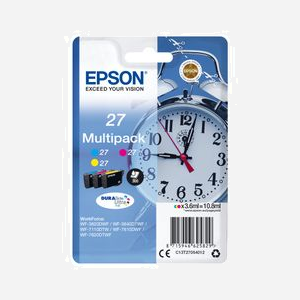 Epson Multipack 27 DURABrite Ultra Ink C,M,J (C13T27054012) - 3 Cartouches Couleur Standard 3,6ml, Rendement 300 Pages - WorkForce WF-7xxx