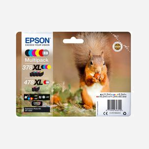 Epson Squirrel Multipack 6 couleurs 378XL/478XL Claria Photo HD Ink - Kit 6 cartouches jet d'encre (Noir 11.2ml, Couleur 9.3ml) - Expression Photo XP-8500 - Code OEM C13T379D4010