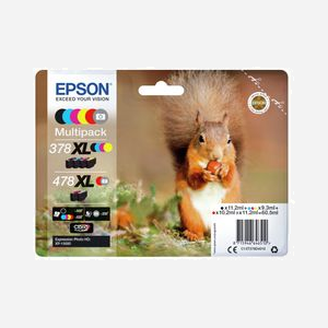 Epson Squirrel Multipack 6 couleurs 378XL/478XL Claria Photo HD Ink - Kit 6 cartouches jet d'encre (Noir 11.2ml, Couleur 9.3ml) - Expression Photo XP-8500 - Code OEM C13T379D4010 - Miniature 2